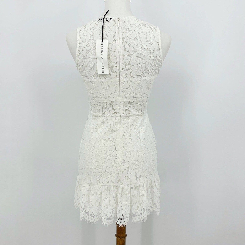 Karina Grimaldi Felicia Mini Dress S Lace Scalloped Sleeveless White Crew Neck - Picture 3 of 9